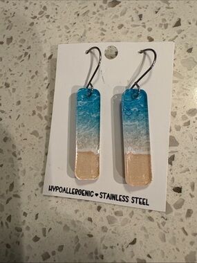Beach Gradient Drop Earrings in Blue and Tan